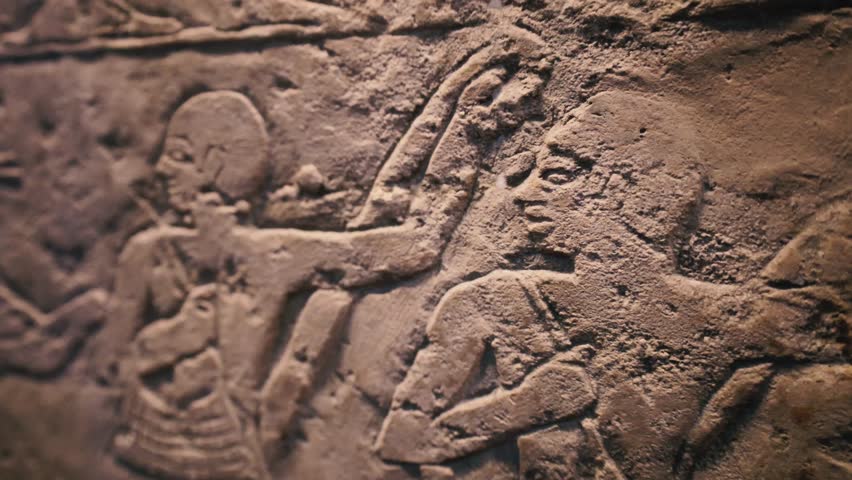 Relief Image of People on an Ancient Egyptian Stele, Close-up Motion