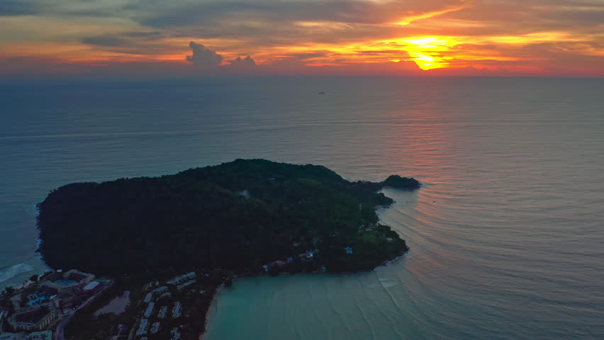 Patong Phuket Paradise beach aerial at sunset. Thailand tropical nature