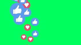 like and share, tumb heart emoji - social media live video isolated on green - Powered by Shutterstock - Get 15% off with code: PIKWIZARD15