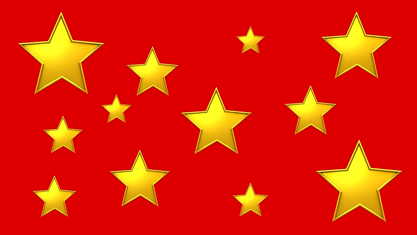 Gold stars of different sizes. Five-pointed stars move along the trajectory. Loop footage, red background.