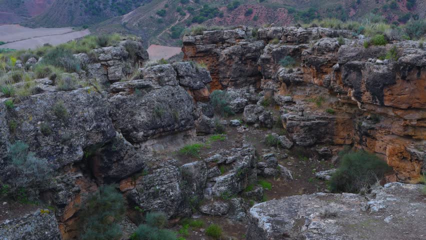 Landscape in the surroundings of the Alicún de las Torres Spa and the Toril ditch and the Alicún dolmens. Geopark of Granada, Geopark of Gorafe. Grenada Province. Andalusia. Spain. Europe