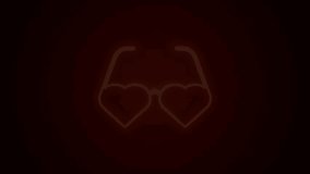 Glowing neon line Heart shaped love glasses icon isolated on black background. Suitable for Valentine day card design. 4K Video motion graphic animation.