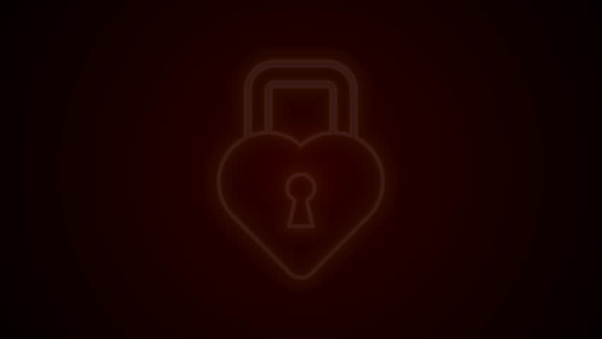Glowing neon line Castle in the shape of a heart icon isolated on black background. Locked Heart. Love symbol and keyhole sign. Happy Valentines day. 4K Video motion graphic animation.
