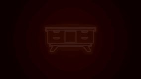 Glowing neon line TV table stand icon isolated on black background. 4K Video motion graphic animation.