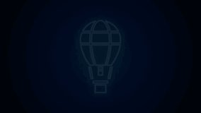 Glowing neon line Hot air balloon icon isolated on black background. Air transport for travel. 4K Video motion graphic animation.