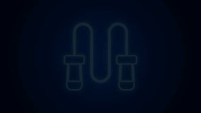 Glowing neon line Jump rope icon isolated on black background. Skipping rope. Sport equipment. 4K Video motion graphic animation.