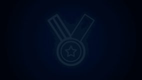 Glowing neon line Medal icon isolated on black background. Winner achievement sign. Award medal. 4K Video motion graphic animation.