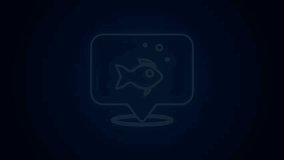 Glowing neon line Fish icon isolated on black background. 4K Video motion graphic animation.