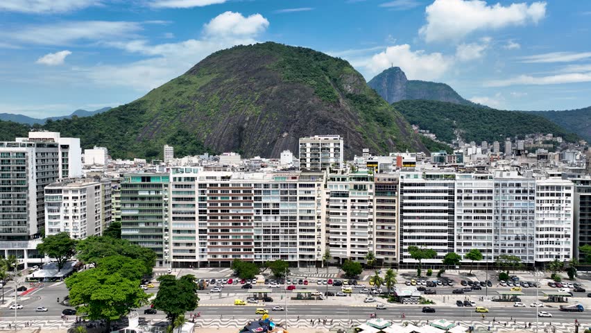 Beach Buildings At Copacabana Beach Rio De Janeiro Brazil. Cityscapes Copacabana Beach Brazil. Town Sky Clouds District Urban. Town Outside District Downtown Up Above. Town Urban City Landmark. Royalty-Free Stock Footage #1105393235