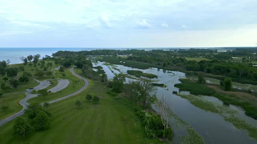 Flight over Lake Erie Metro Park - amazing nature - aerial photography by drone