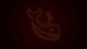 Glowing neon line Whale icon isolated on black background. 4K Video motion graphic animation.