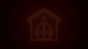 Glowing neon line Farm house icon isolated on black background. 4K Video motion graphic animation.