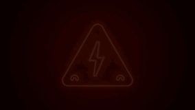 Glowing neon line High voltage sign icon isolated on black background. Danger symbol. Arrow in triangle. Warning icon. 4K Video motion graphic animation.