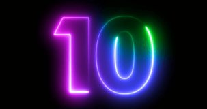 10 to 1 Numbers countdown simple footage clip 4k. glowing number of neon colors. 