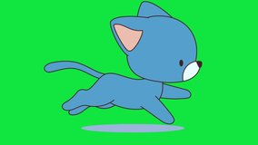 cat run green screen animated video