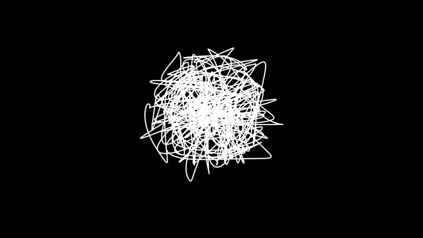 Animation of logical thinking,  Organization, systemizing, solving, troubleshooting, confusion, difficulty, overwhelm, using hand-drawn tangle, knot, string, messy, complex, ball, brain, and wire. Royalty-Free Stock Footage #1105421441