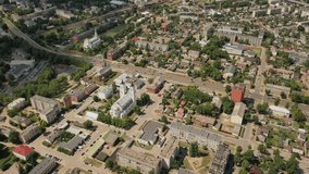 The panorama of Daugavpils city filmed in 4K with a drone on a sunny summer day. Daugavpils, Latvia, Latgale, Europe (series)