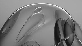 3d render of abstract video animation3d background with part of surreal monochrome black and white alien flower sculpture in curve wavy lines forms in translucent glass plastic material on grey back