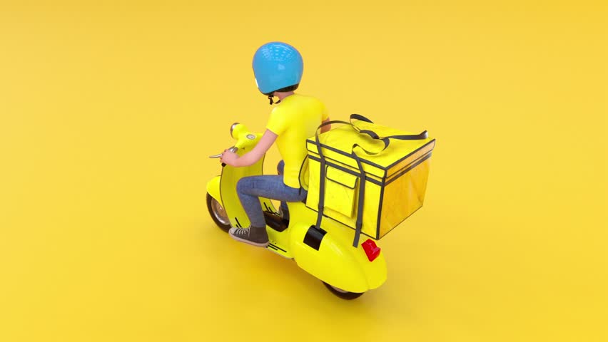yellow vespa transportation. 3d motorcycle bike delivery Royalty-Free Stock Footage #1105432297