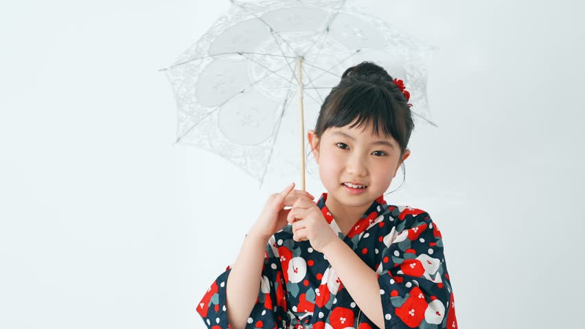 Asian girl in a yukata. Bon festival dance. Summer festival.