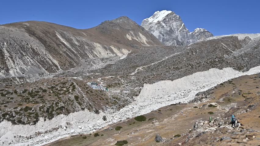 The steep hill that leading to Thukla Pass (4,800 m) the memorial place for peoples who died on Mt.Everest, Nepal.