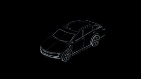 3d rendering outline of ev car or electric vehicle on black background 4k footage