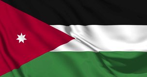 Jordan flag, Jordan Background, Jordan flag waving in the wind. The national flag of Jordan, Official colors and Proportion Correctly flag seamless loop animation. 4K video, Closeup.