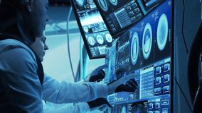 Team of astronauts in a space suits aboard the orbital station. A crew of cosmonauts piloting the spaceship in space. Galactic travel and science. - Powered by Shutterstock - Get 15% off with code: PIKWIZARD15