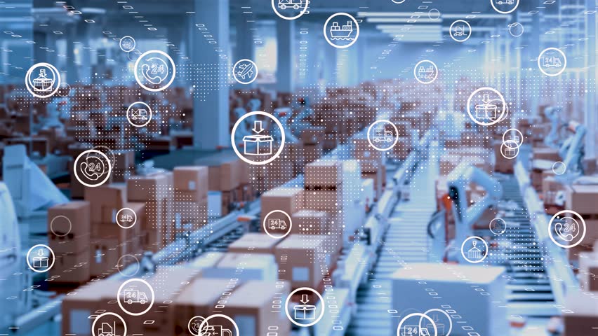 Efficient logistics processes in automated warehouses powered by AI, modernization of warehouses and logistics through 6G technology and AI. Royalty-Free Stock Footage #1105447541