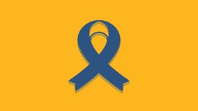 Blue Awareness ribbon icon isolated on orange background. Public awareness to disability, medical conditions and health. 4K Video motion graphic animation.