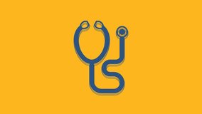 Blue Stethoscope medical instrument icon isolated on orange background. 4K Video motion graphic animation.