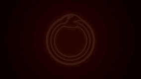 Glowing neon line Magic symbol of Ouroboros icon isolated on black background. Snake biting its own tail. Animal and infinity, mythology and serpent. 4K Video motion graphic animation.