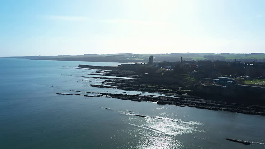 Coastal Scenic Views of Historic St Andrews Town and Beach in Scotland Royalty-Free Stock Footage #1105452713