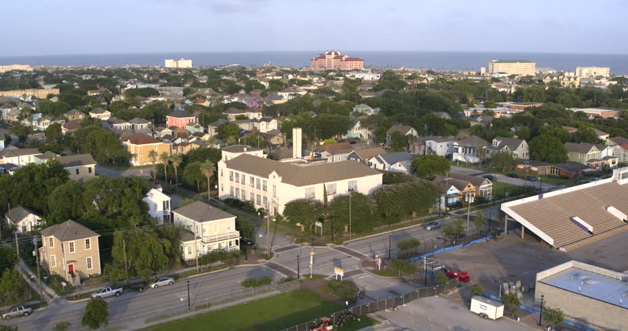 Drone view of homes in Galveston, Texas