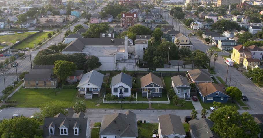 Drone view of homes in Galveston, Texas