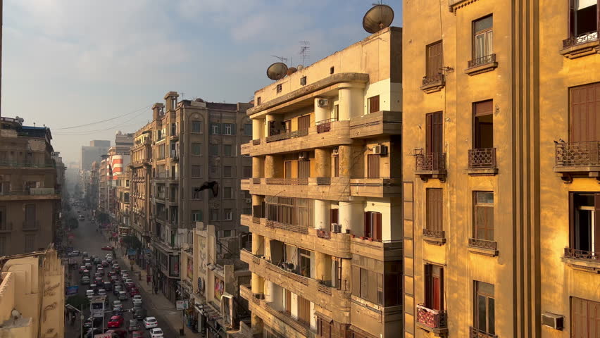 Cairo, Egypt - 2023: aerial view beautiful architecture buildings with balcony and street view panorama in old Cairo. Apartment house buildings architecture Royalty-Free Stock Footage #1105460073