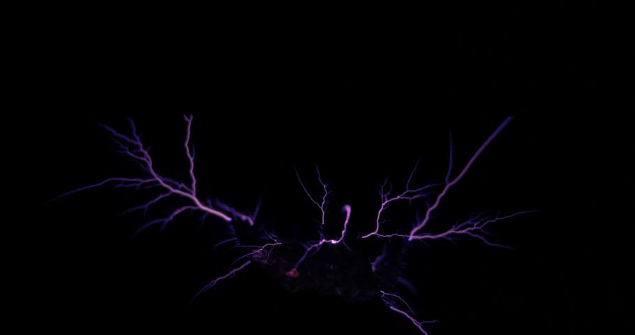 Lightning. Blue glow, iridescence of weather, storm, science, science fiction genre, magic horror disaster Halloween power war sports music. The glow brightens the screen. Electric arc, discharge on a Royalty-Free Stock Footage #1105467773
