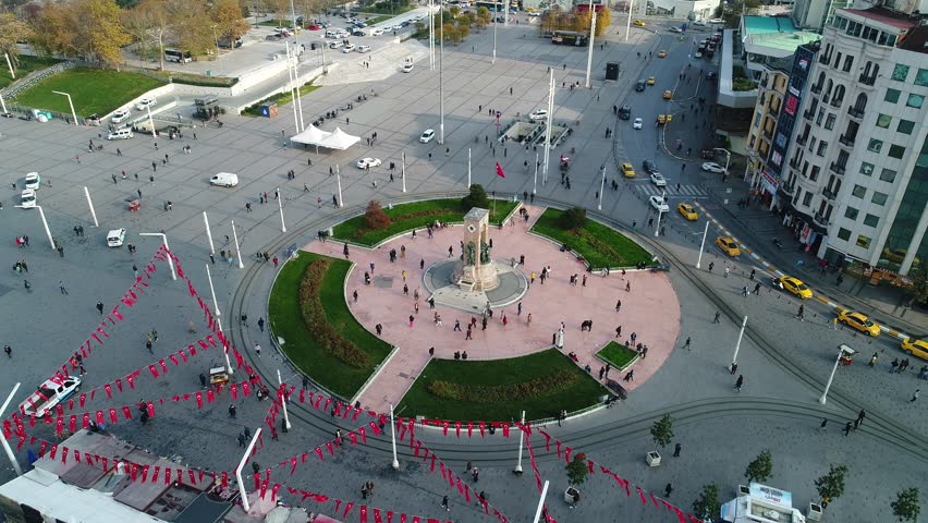 Aerial view of Taksim Square and Istiklal Street. Istanbul general aerial view