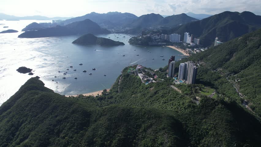 Drone Aerial Skyview shot of the Premium Villa independent house and beach seaside residential area in Repulse Bay Shouson Hill Stanley Sham Wan Aberdeen Hong Kong Island