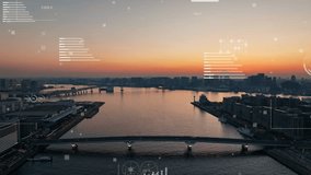 Modern cityscape and statistics data concept. Local economy. Smart house. Digital transformation. Composite visual with a drone point of view. Mixed media. - Powered by Shutterstock - Get 15% off with code: PIKWIZARD15