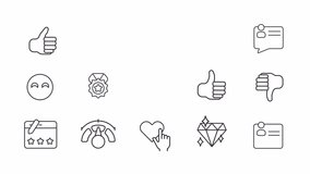 Rating icons animation. Animated line customer feedback. User experience. Service quality. Client satisfaction. Loop HD video with alpha channel, transparent background. Outline motion graphic