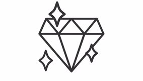 Animated rotating diamond line icon. Luxury service animation. Attention to detail. Vip access. Jewellery store. Loop HD video with alpha channel, transparent background. Outline motion graphic