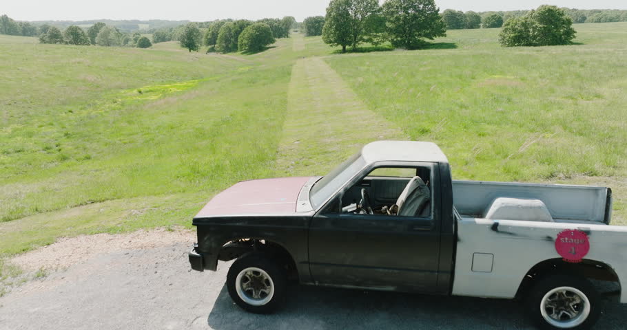 Pick-Up Vehicle Parked At The Field. Outdoor Rifle Range In Leach, Oklahoma. aerial