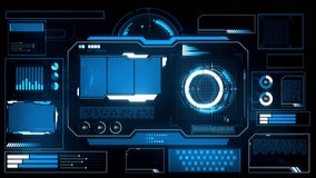 Futuristic HUD display with sci fi elements. Blue digital data interface. Future technology screen. Cyberspace. Uploading ui system. - Powered by Shutterstock - Get 15% off with code: PIKWIZARD15