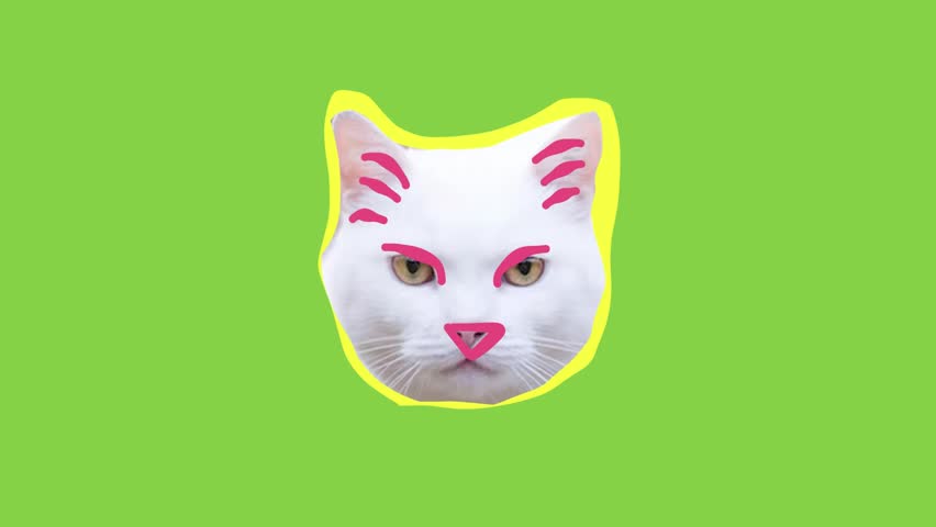 pop art teenage cat head with face mask on green screen animation Royalty-Free Stock Footage #1105490181