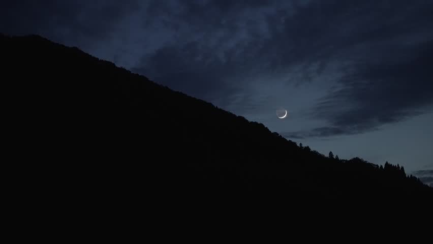Beautiful moon and cloud sky with fireflies flying