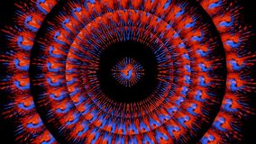 Red and blue kaleidoscope sequence patterns. 4k Abstract multicolored motion graphics background. Or for yoga, clubs, shows, mandala, fractal animation. Beautiful bright ornament. Seamless loop
