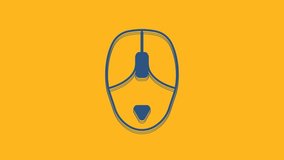 Blue Computer mouse icon isolated on orange background. Optical with wheel symbol. 4K Video motion graphic animation.