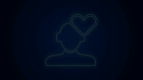 Glowing neon line Broken heart or divorce icon isolated on black background. Love symbol. Valentines day. 4K Video motion graphic animation.