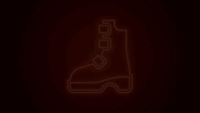 Glowing neon line Ancient viking boots icon isolated on black background. Traditional clothes and accessories of past times. 4K Video motion graphic animation.